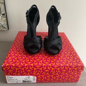 Tory Burch Women’s Satin Black Brandy Heels
